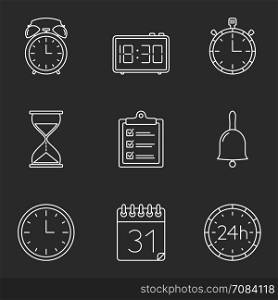 Agenda, calendar, clock and time line icons, vector eps10 illustration. Time Line Icons