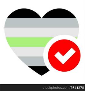 Agender pride flag in heart shape, vector illustration for your design. flag in heart shape, vector illustration for your design