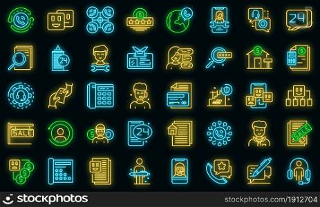 Agent icons set. Outline set of agent vector icons neon color on black. Agent icons set vector neon