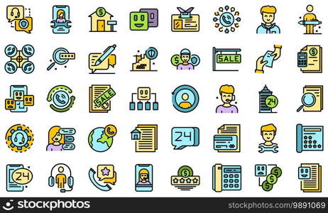 Agent icons set. Outline set of agent vector icons thin line color flat on white. Agent icons set vector flat