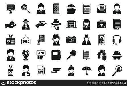 Agent icons set simple vector. Camera detect. Case detective. Agent icons set simple vector. Camera detect