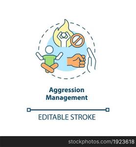 Aggression management concept icon. Parenting tip for ADHD abstract idea thin line illustration. Teaching kid to manage negative emotions. Vector isolated outline color drawing. Editable stroke. Aggression management concept icon