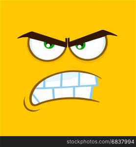 Aggressive Cartoon Square Emoticons With Angry Expression. Illustration With Yellow Background