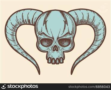 Aggressive monsters skull with horns. Aggressive monters skull with horns in blue color. Vector illustration