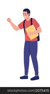 Aggressive schoolboy mocking semi flat color vector character. Standing figure. Full body person on white. Bully behavior isolated modern cartoon style illustration for graphic design and animation. Aggressive schoolboy mocking semi flat color vector character