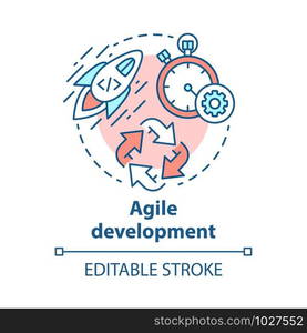 Agile development concept icon. Short term teamwork. Strategic management. Software programming cycle. Start IT project idea thin line illustration. Vector isolated outline drawing. Editable stroke