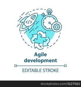 Agile development concept icon. Short term teamwork. Strategic management. Software programming cycle. Start IT project idea thin line illustration. Vector isolated outline drawing. Editable stroke