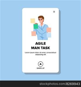 agile man task vector. board kanban, business method, work project, schedule organization, office sticky agile man task web flat cartoon illustration. agile man task vector