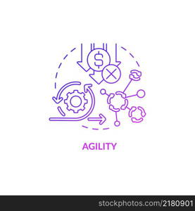 Agility purple gradient concept icon. Application feature. Programming app. Online technology. Web 3 0 abstract idea thin line illustration. Isolated outline drawing. Myriad Pro-Bold fonts used. Agility purple gradient concept icon