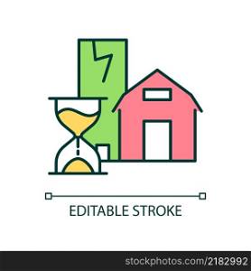 Aging infrastructure RGB color icon. Countryside buildings. Devastated ranch and farmhouse. Isolated vector illustration. Simple filled line drawing. Editable stroke. Arial font used. Aging infrastructure RGB color icon