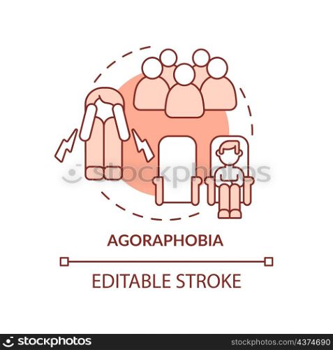 Agoraphobia terracotta concept icon. Anxiety disorder. Mental healthcare abstract idea thin line illustration. Isolated outline drawing. Editable stroke. Roboto-Medium, Myriad Pro-Bold fonts used. Agoraphobia terracotta concept icon
