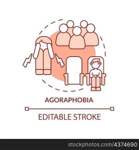Agoraphobia terracotta concept icon. Anxiety disorder. Mental healthcare abstract idea thin line illustration. Isolated outline drawing. Editable stroke. Roboto-Medium, Myriad Pro-Bold fonts used. Agoraphobia terracotta concept icon