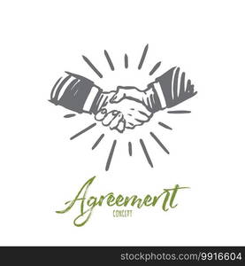 Agreement, business, handshake, partnership, deal concept. Hand drawn people shaking hands concept sketch. Isolated vector illustration.. Agreement, business, handshake, partnership, deal concept. Hand drawn isolated vector.