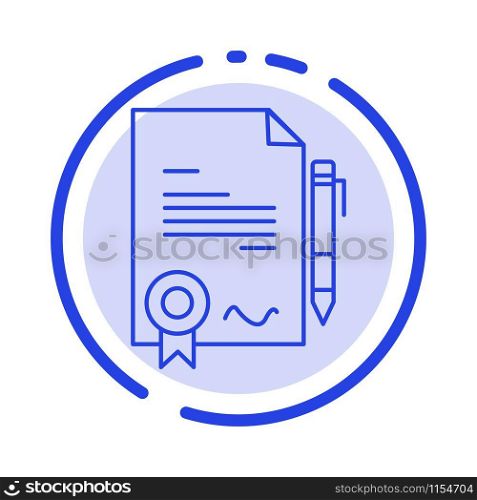 Agreement, Certificate, Done, Deal Blue Dotted Line Line Icon