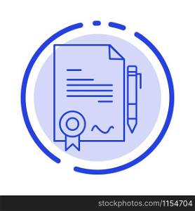 Agreement, Certificate, Done, Deal Blue Dotted Line Line Icon