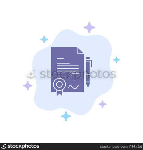 Agreement, Certificate, Done, Deal Blue Icon on Abstract Cloud Background