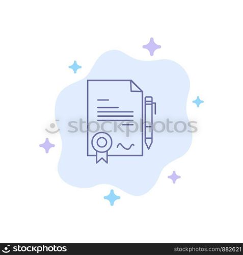 Agreement, Certificate, Done, Deal Blue Icon on Abstract Cloud Background