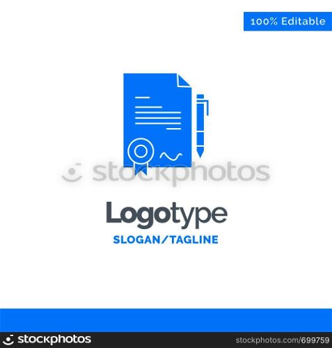 Agreement, Certificate, Done, Deal Blue Solid Logo Template. Place for Tagline