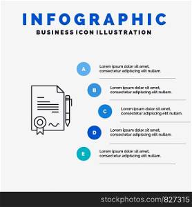 Agreement, Certificate, Done, Deal Line icon with 5 steps presentation infographics Background