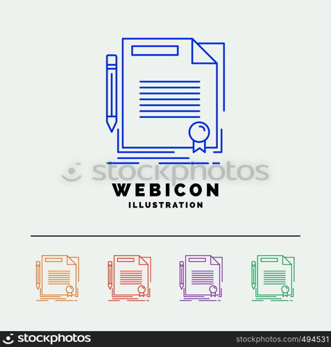 agreement, contract, deal, document, paper 5 Color Line Web Icon Template isolated on white. Vector illustration. Vector EPS10 Abstract Template background