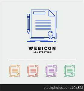 agreement, contract, deal, document, paper 5 Color Line Web Icon Template isolated on white. Vector illustration. Vector EPS10 Abstract Template background