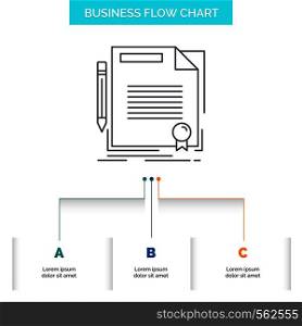 agreement, contract, deal, document, paper Business Flow Chart Design with 3 Steps. Line Icon For Presentation Background Template Place for text. Vector EPS10 Abstract Template background