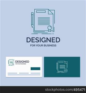 agreement, contract, deal, document, paper Business Logo Line Icon Symbol for your business. Turquoise Business Cards with Brand logo template. Vector EPS10 Abstract Template background
