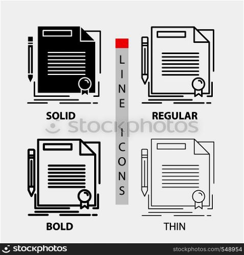 agreement, contract, deal, document, paper Icon in Thin, Regular, Bold Line and Glyph Style. Vector illustration. Vector EPS10 Abstract Template background