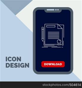 agreement, contract, deal, document, paper Line Icon in Mobile for Download Page. Vector EPS10 Abstract Template background