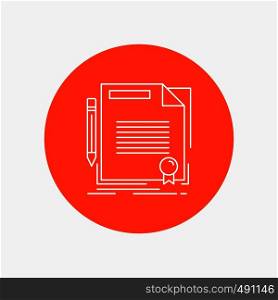 agreement, contract, deal, document, paper White Line Icon in Circle background. vector icon illustration. Vector EPS10 Abstract Template background