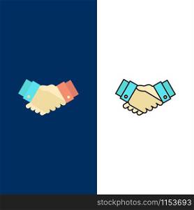 Agreement, Deal, Handshake, Business, Partner Icons. Flat and Line Filled Icon Set Vector Blue Background