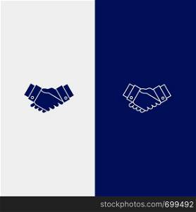 Agreement, Deal, Handshake, Business, Partner Line and Glyph Solid icon Blue banner Line and Glyph Solid icon Blue banner