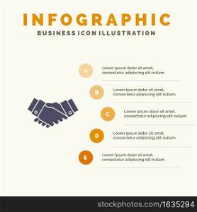 Agreement, Deal, Handshake, Business, Partner Solid Icon Infographics 5 Steps Presentation Background