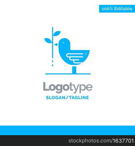 Agreement, Dove, Friendship, Harmony, Pacifism Blue Solid Logo Template. Place for Tagline