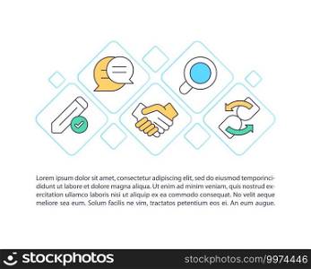 Agreement management stages concept icon with text. Contract planning, implementation, renewal. PPT page vector template. Brochure, magazine, booklet design element with linear illustrations. Agreement management stages concept icon with text