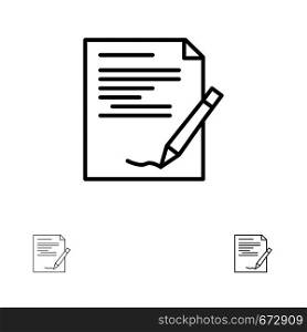 Agreement, Paper, Document, Note, Report Bold and thin black line icon set