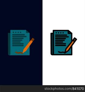 Agreement, Report, Form, Layout, Paper Icons. Flat and Line Filled Icon Set Vector Blue Background