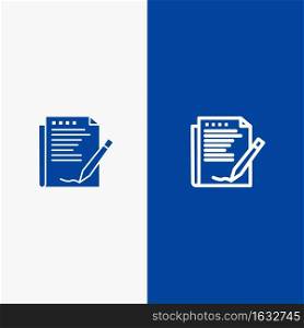 Agreement, Report, Form, Layout, Paper Line and Glyph Solid icon Blue banner Line and Glyph Solid icon Blue banner