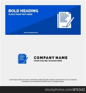 Agreement, Report, Form, Layout, Paper SOlid Icon Website Banner and Business Logo Template