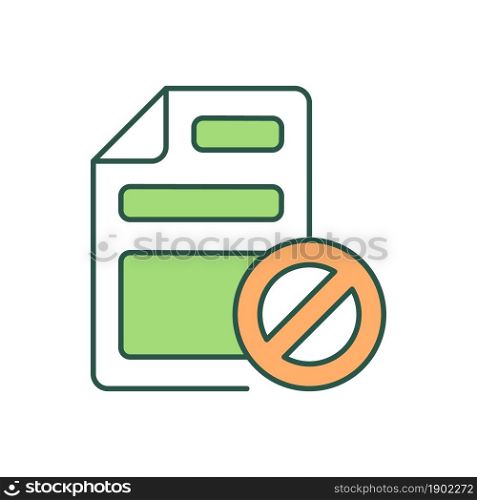 Agreement violation RGB color icon. Official contract breach. Service without contract. Online deal. Certificate disapproval. Isolated vector illustration. Simple filled line drawing. Agreement violation RGB color icon