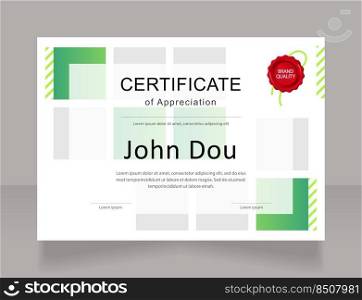 Agribusiness employee appreciation certificate design template. Vector diploma with customized copyspace. Printable document for awards and recognition. Arial, Myriad Pro, Calibri Regular fonts used. Agribusiness employee appreciation certificate design template