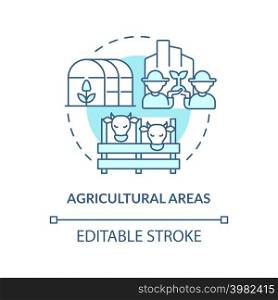Agricultural areas turquoise concept icon. Land use classification abstract idea thin line illustration. Farming purposes. Isolated outline drawing. Editable stroke. Arial, Myriad Pro-Bold fonts used. Agricultural areas turquoise concept icon