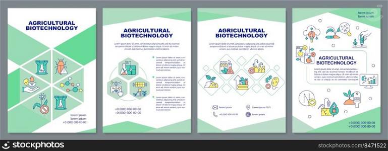 Agricultural biotechnology brochure template. Leaflet design with linear icons. Editable 4 vector layouts for presentation, annual reports. Arial-Black, Myriad Pro-Regular fonts used. Agricultural biotechnology brochure template