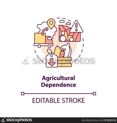 Agricultural dependence concept icon. Disadvantage of farming policy abstract idea thin line illustration. Isolated outline drawing. Editable stroke. Arial, Myriad Pro-Bold fonts used. Agricultural dependence concept icon