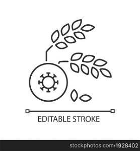 Agricultural disease linear icon. Harvest loss leads to starvation. Crop illnesses and pests. Thin line customizable illustration. Contour symbol. Vector isolated outline drawing. Editable stroke. Agricultural disease linear icon