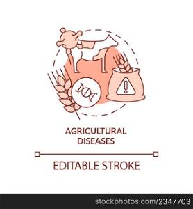 Agricultural diseases red concept icon. Challenges to achieving food security abstract idea thin line illustration. Isolated outline drawing. Editable stroke. Arial, Myriad Pro-Bold fonts used. Agricultural diseases red concept icon