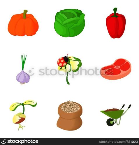 Agricultural enterprise icons set. Cartoon set of 9 agricultural enterprise vector icons for web isolated on white background. Agricultural enterprise icons set, cartoon style