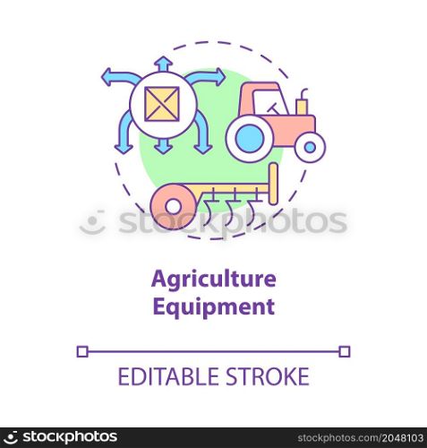 Agricultural equipment concept icon. Agribusiness development supplies. Farming technology abstract idea thin line illustration. Vector isolated outline color drawing. Editable stroke. Agricultural equipment concept icon