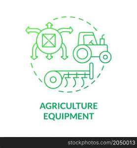 Agricultural equipment green gradient concept icon. Agribusiness development supplies. Farming technology abstract idea thin line illustration. Vector isolated outline color drawing. Agricultural equipment green gradient concept icon