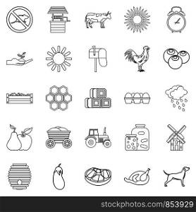 Agricultural icons set. Outline set of 25 agricultural vector icons for web isolated on white background. Agricultural icons set, outline style